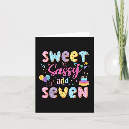 7e Verjaardag Meisje Sweet Sassy en Seven Donut 7  Kaart (Voorkant)