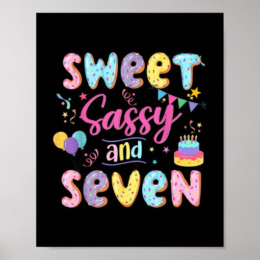 7e Verjaardag Meisje Sweet Sassy en Seven Donut 7 Poster (Voorkant)