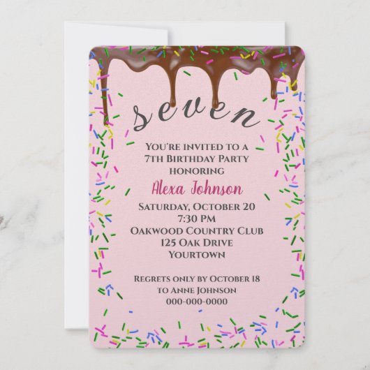 7e verjaardag met chocolade ijsjes en strooisel kaart (Voorkant)