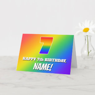 7e verjaardag: Multicolored regenboogpatronen # 7 Kaart