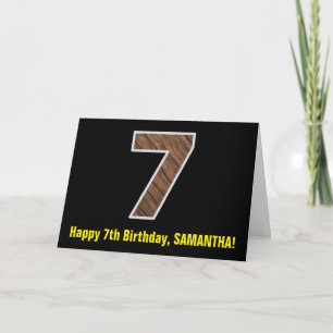 7e verjaardag: Naam + Faux Hout Grain Patroon "7" Kaart
