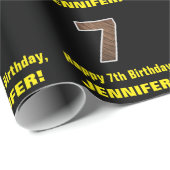 7e verjaardag: Naam & Faux Houtgrijppatroon "7" Cadeaupapier (Rol Hoek)