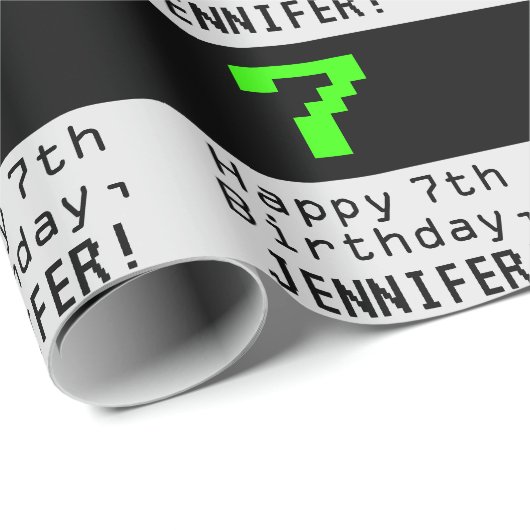 7e verjaardag - Nerdy / Geeky stijl "7" en naam Cadeaupapier (Rol Hoek)