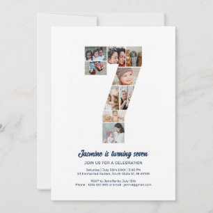 7e verjaardag nummer 7 aangepaste foto collage kaart