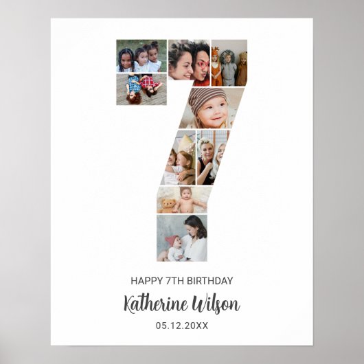 7e Verjaardag Nummer 7 Fotocollage Aangepast Afbee Poster (Voorkant)