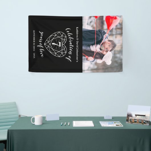 7e verjaardag Onyx hart gepersonaliseerde foto Spandoek (Beurs)