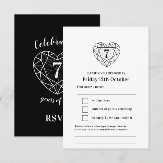 7e verjaardag onyx zwart antwoord RSVP (Voorkant / Achterkant)