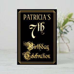7e verjaardag Partij - Fancy Manuscript & de Naam Folie Uitnodiging