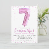 7e Verjaardag Pastel Roze Ballon Uitnodiging (Staand voorkant)
