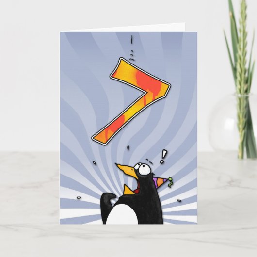 7e verjaardag - Penguin Surprise Kaart (Voorkant)