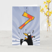 7e verjaardag - Penguin Surprise Kaart (Gele Bloem)
