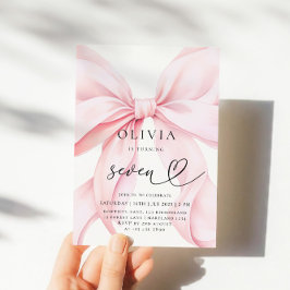 7e verjaardag Pink Bow Girl Party Kaart