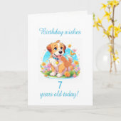 7e verjaardag puppy hond kaart (Gele Bloem)