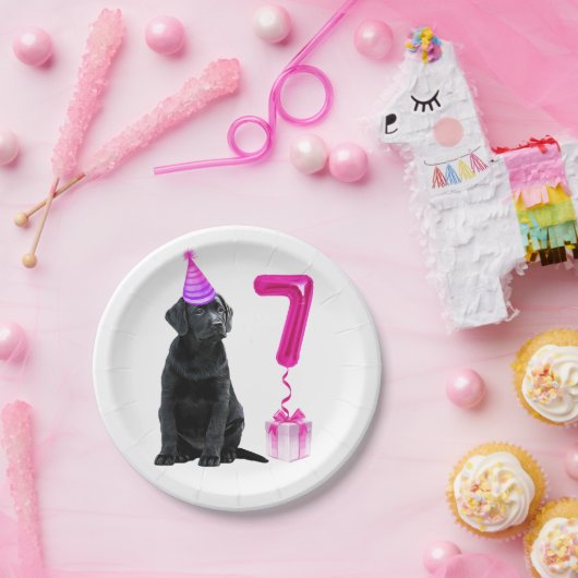 7e Verjaardag Puppy Thema- Schattige Hond Roze Mei Papieren Bordje (Feest)
