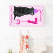 7e Verjaardag Puppy Thema- Schattige Hond Roze Mei Spandoek (Insitu)