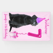 7e Verjaardag Puppy Thema- Schattige Hond Roze Mei Spandoek (Horizontaal)