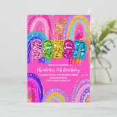 7e verjaardag Rainbow Hot Pink Party Uitnodiging (Staand voorkant)
