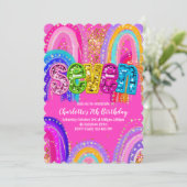 7e verjaardag Rainbow Hot Pink Party Uitnodiging (Staand voorkant)