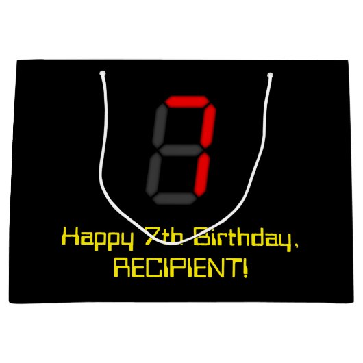 7e verjaardag: Red Digital Clock Style "7" + naam Groot Cadeauzakje (Voorkant)