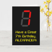 7e verjaardag: Red Digital Clock Style "7" + naam Kaart (Gele Bloem)