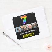 7e verjaardag: Regenboog "7"; Aangepaste Foto's & Vierkante Sticker (Envelop)
