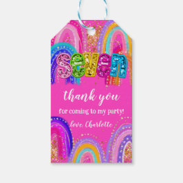 7e verjaardag regenboog hete roze feest cadeaulabel