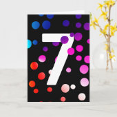7e Verjaardag Regenboog Stippen op Zwart Kaart (Gele Bloem)