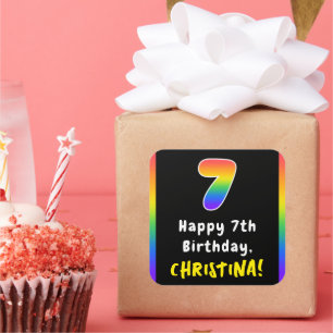 7e verjaardag: Regenboogspectrum # 7, Aangepaste n Vierkante Sticker