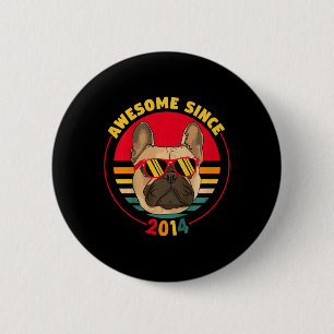 7e verjaardag Retro Franse Bulldog Geweldige sinds Ronde Button 5,7 Cm