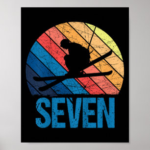 7e Verjaardag Retro Skiën 7 Jaar Oude Jongens Meis Poster