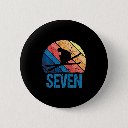 7e Verjaardag Retro Skiën 7 Jaar Oude Jongens Meis Ronde Button 5,7 Cm (Voorkant)