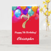 7e verjaardag Rode en goudkleurige ballonnen Kaart (Gele Bloem)