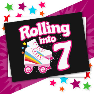 7e verjaardag Roller Skating 7 jaar oud Schaatsen Briefkaart