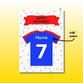 7e verjaardag rood blauw sport shirt gepersonalise kaart