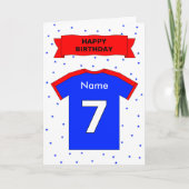 7e verjaardag rood blauw sport shirt gepersonalise kaart (Voorkant)