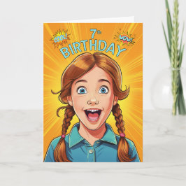 7e verjaardag Roodharige Amerikaanse Girl Pop Art  Kaart