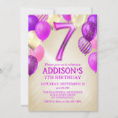 7e verjaardag roze ballonnen uitnodiging (Voorkant)