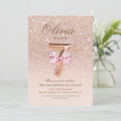 7e Verjaardag Roze Goud Boog Verjaardagsfeestje  Kaart (Staand voorkant)