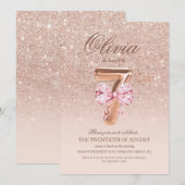 7e Verjaardag Roze Goud Boog Verjaardagsfeestje  Kaart (Voorkant / Achterkant)