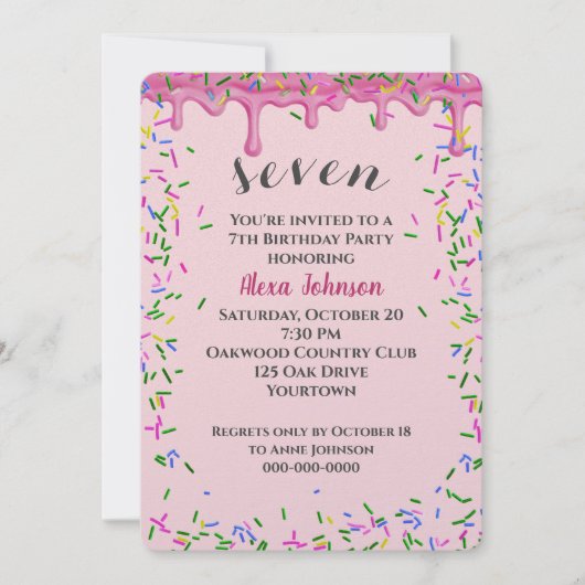 7e verjaardag roze ijsjes en strooisel kaart (Voorkant)