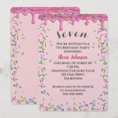 7e verjaardag roze ijsjes en strooisel kaart (Voorkant / Achterkant)