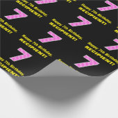 7e verjaardag: Roze strepen en hart "7" + naam Cadeaupapier (Hoek)