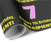 7e verjaardag: Roze strepen en hart "7" + naam Cadeaupapier (Rol Hoek)