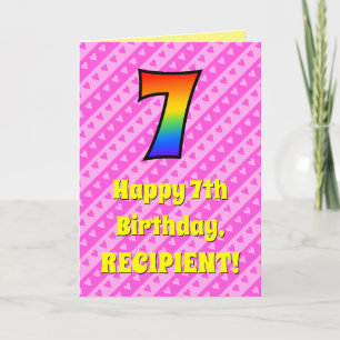 7e verjaardag: Roze strepen & harten, Regenboog # Kaart