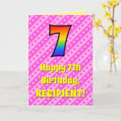 7e verjaardag: Roze strips & harten, regenboognr.  Kaart (Gele Bloem)