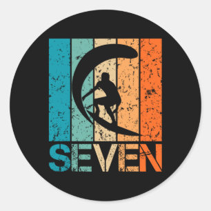 7e verjaardag surfen 7 jaar oud 7jr jongen meisje ronde sticker