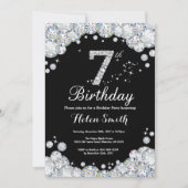 7e verjaardag Uitnodiging Chalkboard Silver Diamon (Voorkant)