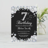 7e verjaardag Uitnodiging Chalkboard Silver Diamon (Staand voorkant)