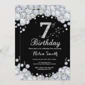 7e verjaardag Uitnodiging Chalkboard Silver Diamon (Voorkant / Achterkant)