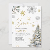 7e verjaardag uitnodiging, winter zeven verjaardag kaart (Voorkant)